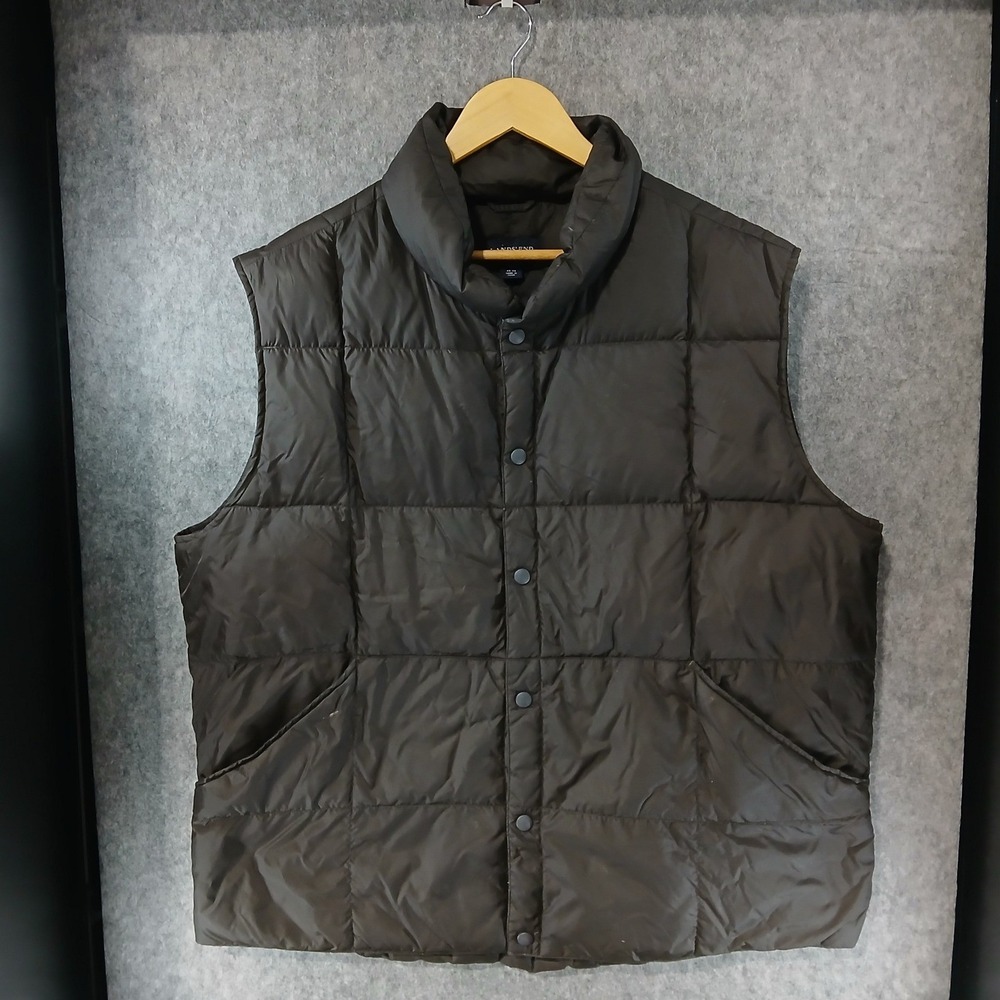 Lands End Mens Puffer Vest Dark Brown‎ Quilted Insulated Full Snap Size XL
